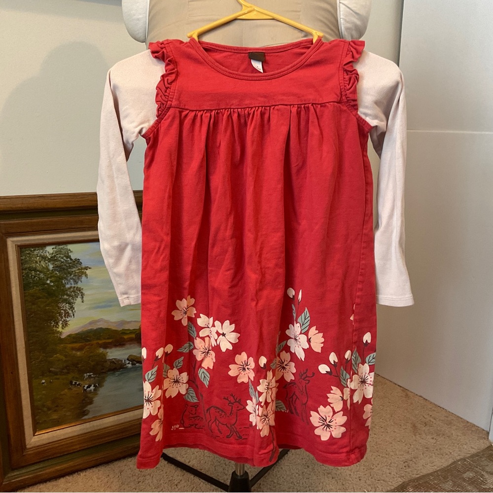 Tea Collection girls dress size 8-long sleeve/Nara Double decker/florals/deer